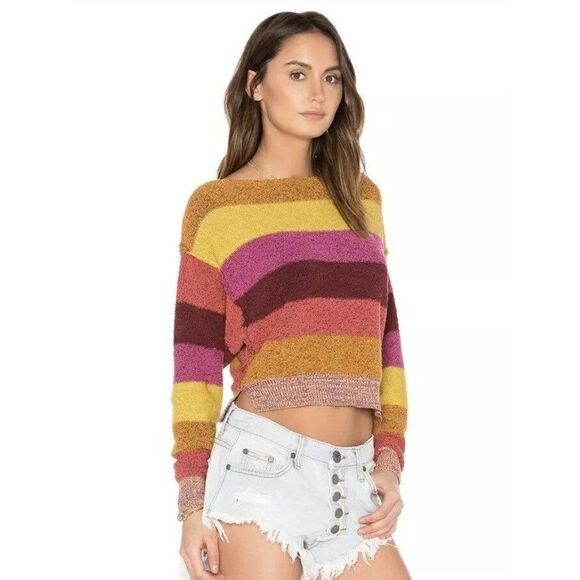 NEW FREE PEOPLE Sz L CANDYLAND STRIPED PULLOVER TERRY SWEATER - Picture 5 of 7